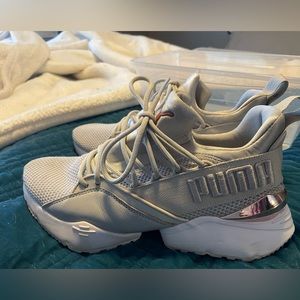 Rose Gold and Grey Puma Sneakers